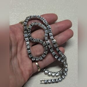 Elegant Silver White Gold Crystal Tennis Style Heavy Necklace 18-18.5 Inch